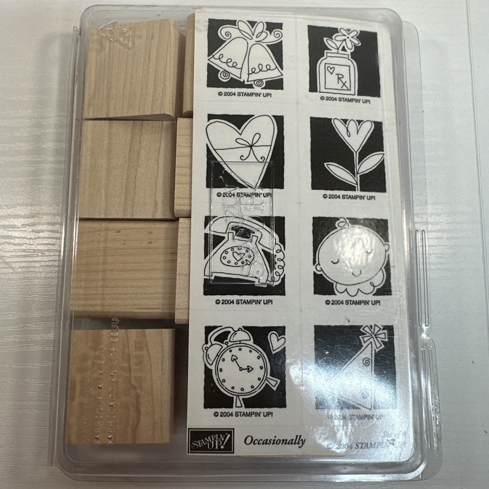 2004 Stampin' Up Occasionally Set Of 8 Wood Mounted Stamps Kit NIP Vintage